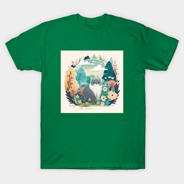 Cute Grey Cat Exploring Nature T-Shirt by Star Scrunch